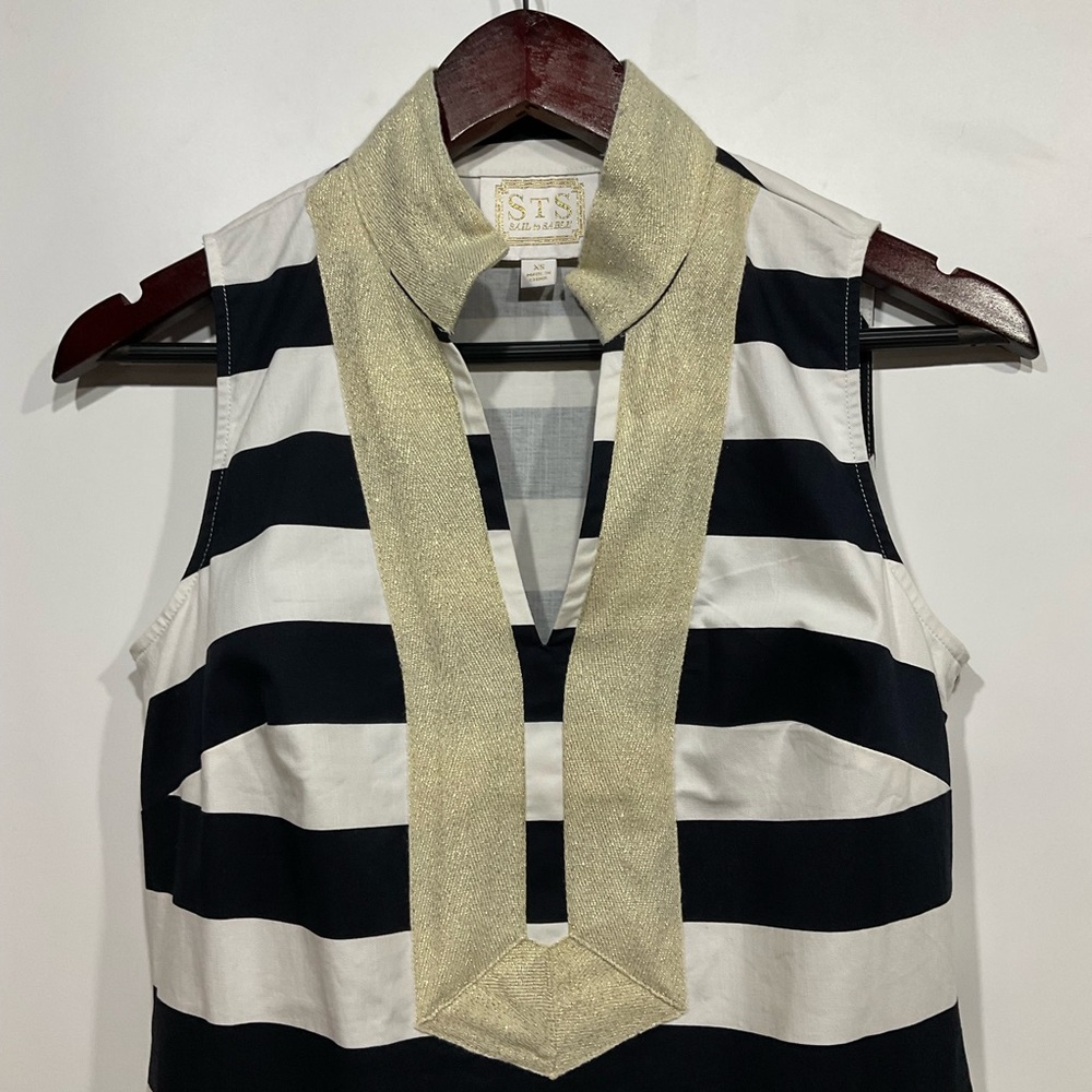 STS Sail to Sable navy & white striped dress gold collar & neckline, side zip XS - Picture 6 of 16